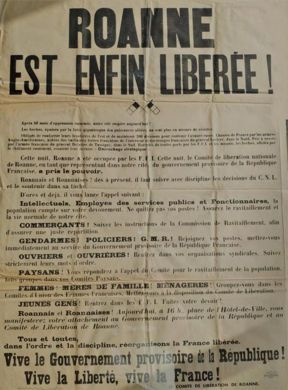 Affiche du 22 aout 1944 roanne liberee