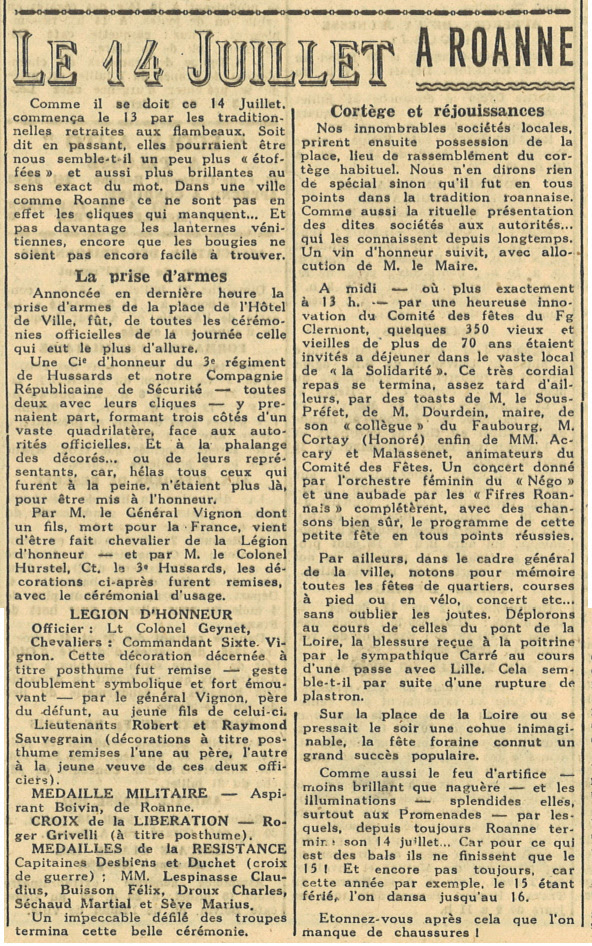 Extrait journal du 14 juillet 1946